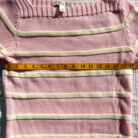 SPRING SALE! Liz Claiborne pink and cream color striped cotton crew sweater - Picture 5 of 6